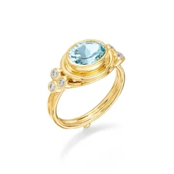 18K AQUAMARINE CLASSIC TEMPLE RING