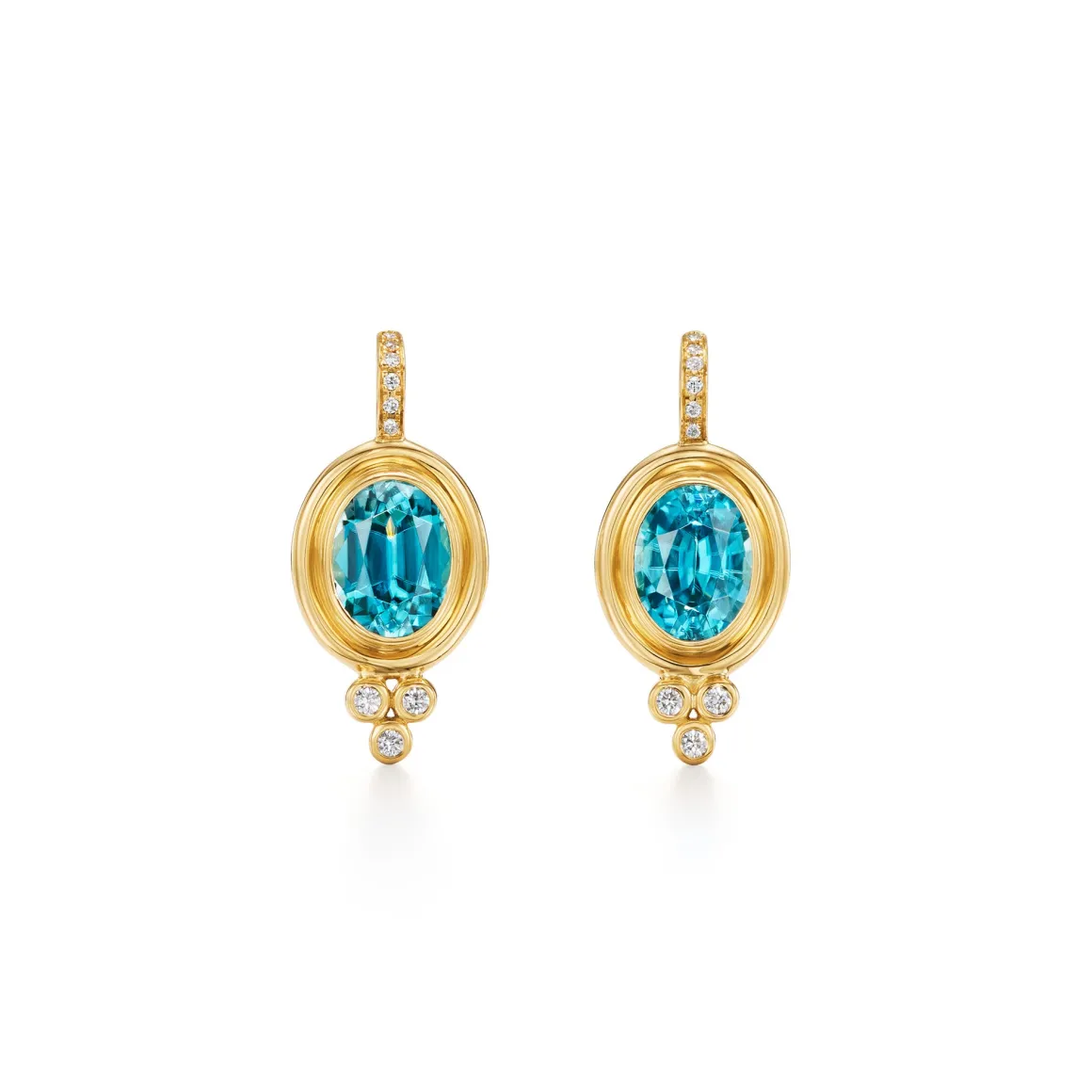 18K BLUE ZIRCON CLASSIC TEMPLE EARRINGS