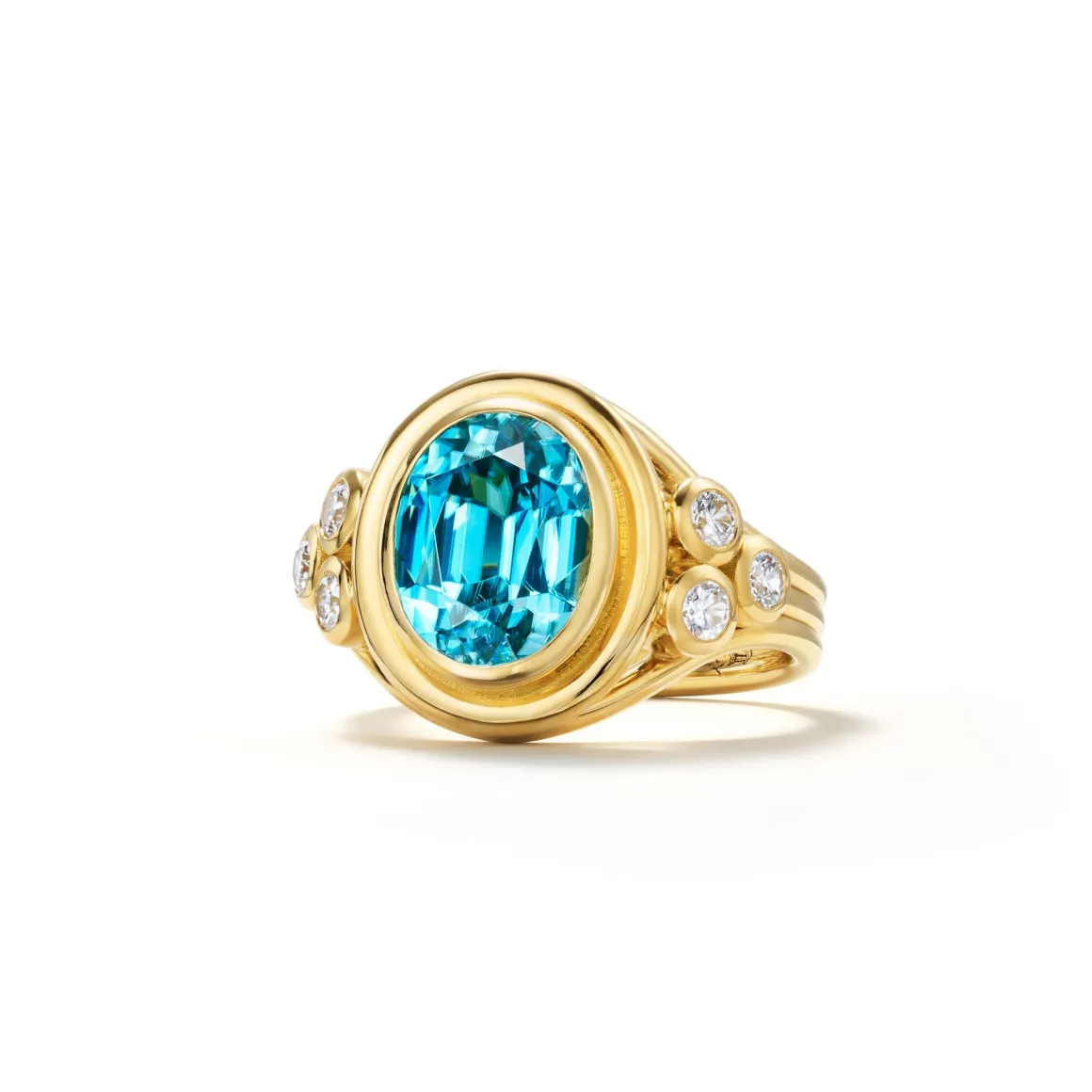 18K BLUE ZIRCON CLASSIC TEMPLE RING