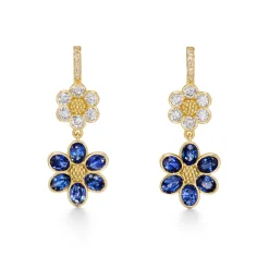 18K DIAMOND BLUE SAPPHIRE FIORI DROP EARRINGS