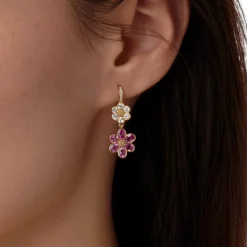 18K DIAMOND PINK SAPPHIRE FIORI DROP EARRINGS