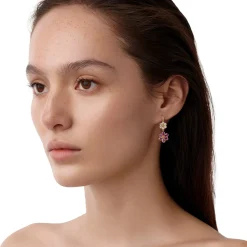 18K DIAMOND PINK SAPPHIRE FIORI DROP EARRINGS