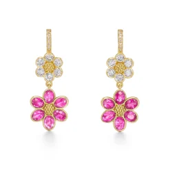 18K DIAMOND PINK SAPPHIRE FIORI DROP EARRINGS
