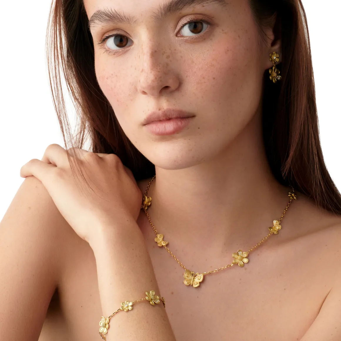 18K GOLDEN FLOWER BUTTERFLY NECKLACE