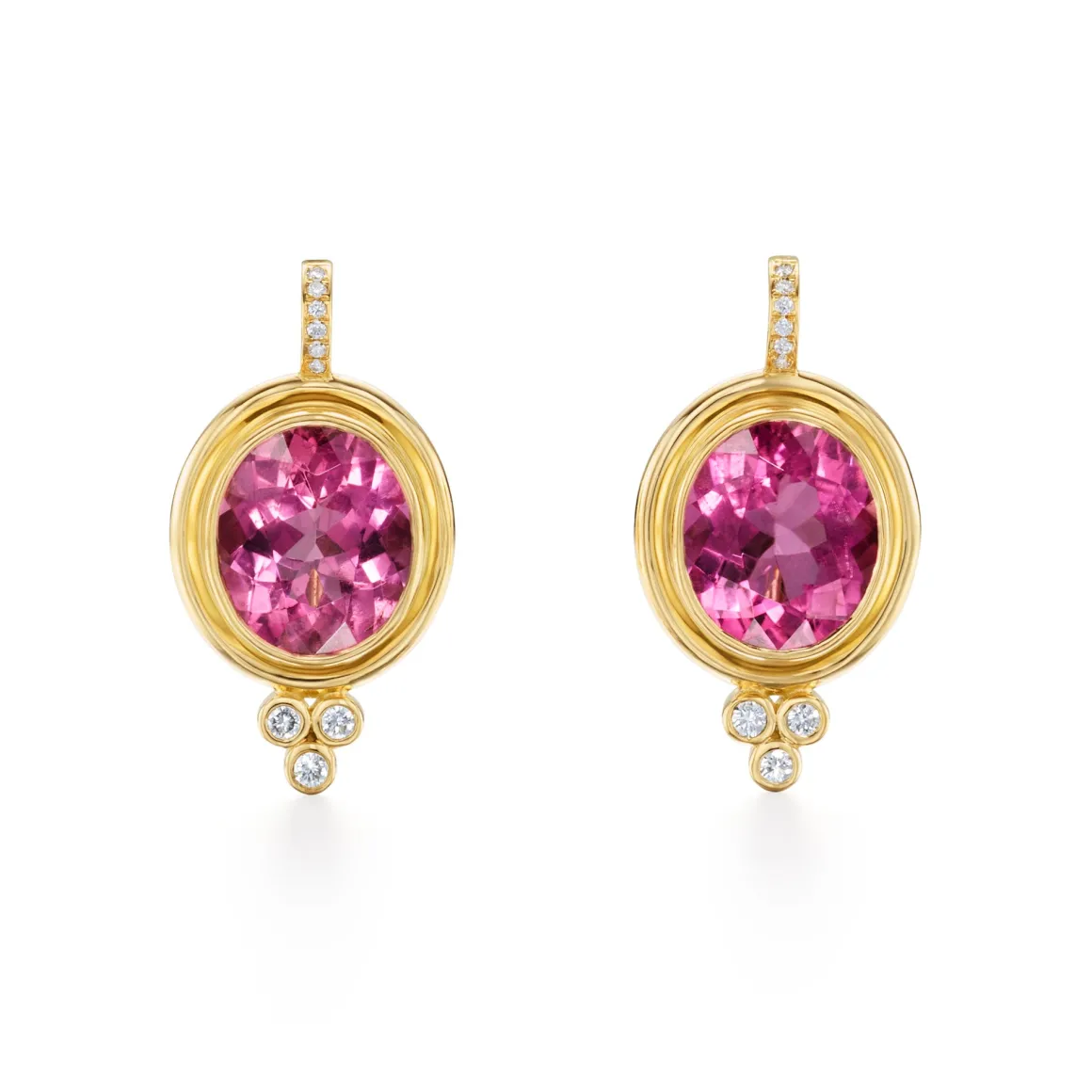 18K LARGE PINK TOURMALINE CLASSIC TEMPLE EARRINGS