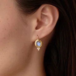 18K SMALL BLUE MOONSTONE CLASSIC TEMPLE EARRINGS