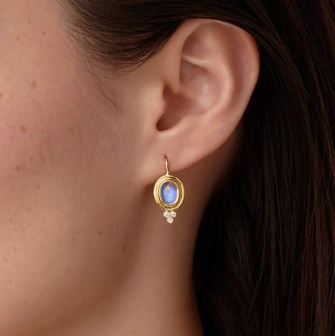 18K SMALL BLUE MOONSTONE CLASSIC TEMPLE EARRINGS