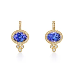 18K TANZANITE HALO PYRAMID EARRINGS