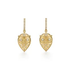 18K TRIAD OWL EARRINGS